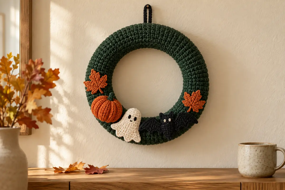 Halloween-Türkranz häkeln: kostenlose Anleitung